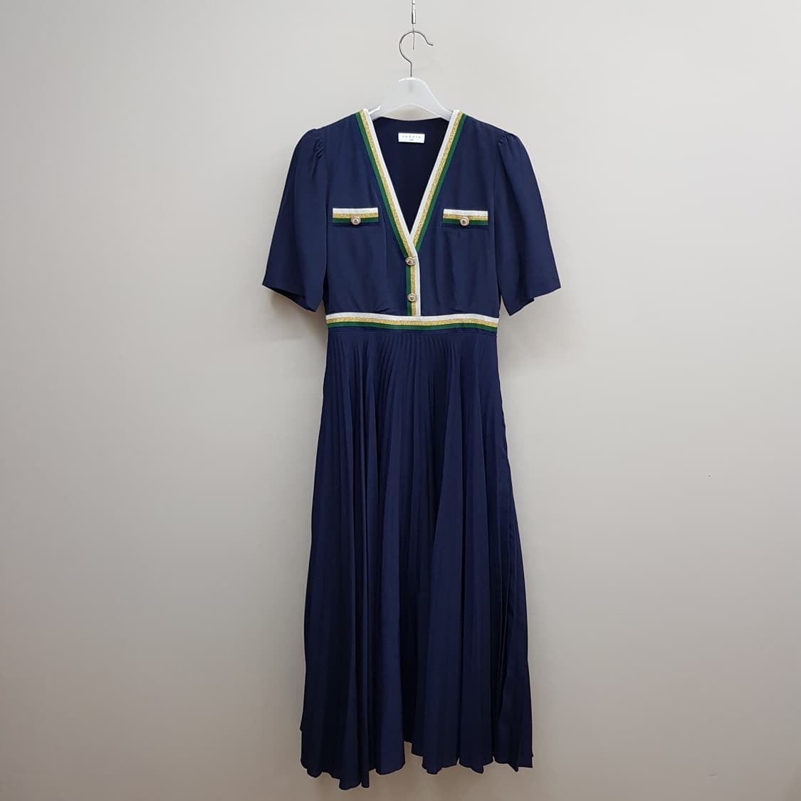 산드로 트리밍 플리츠 롱 원피스 34사이즈 상품이미지2