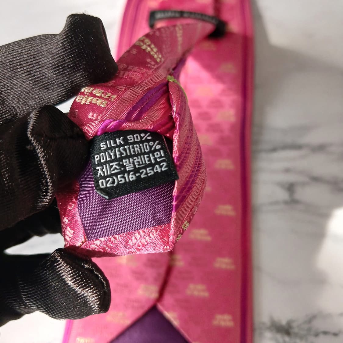 밀라숀 진핑크 로고 자수 패턴 넥타이 9cm S~A+등급 E886 상품이미지9