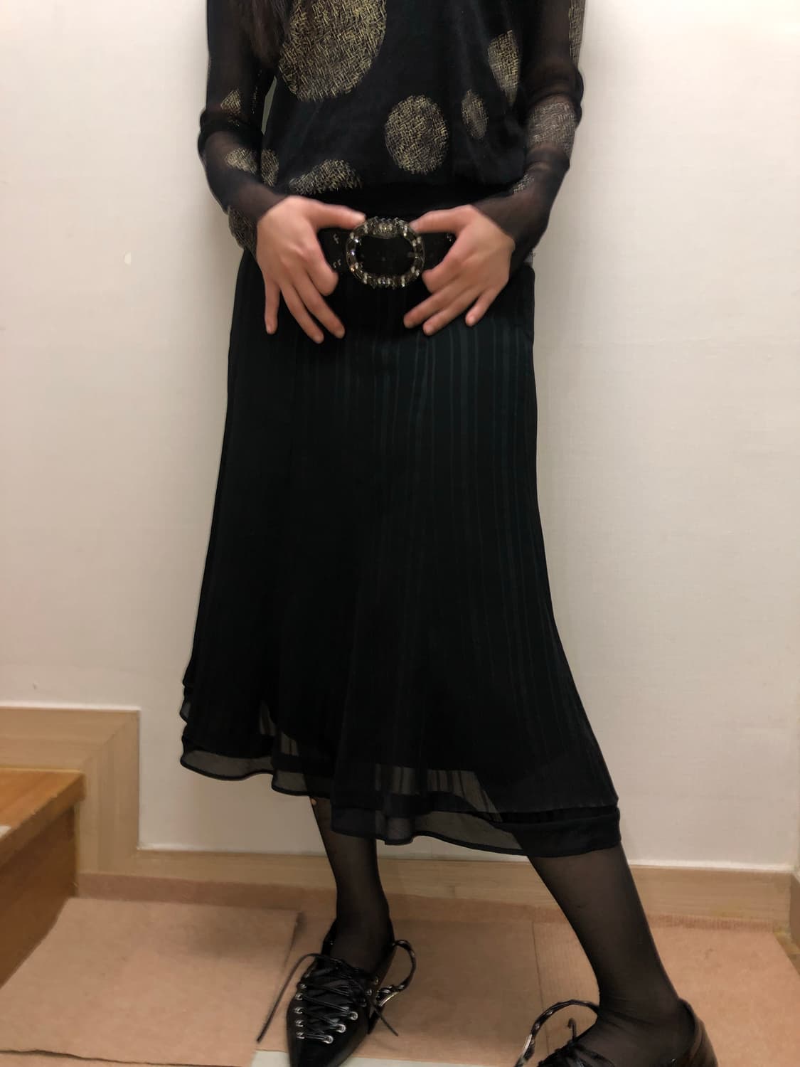 빈티지 블랙 스트라이프 스커트 상품이미지4