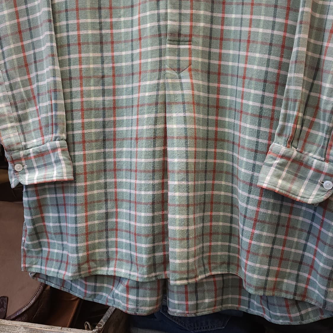 60s 프랑스 워크셔츠 가드너 빈티지 셔츠 그린 체크 롱 튜닉 셔츠 m 상품이미지7
