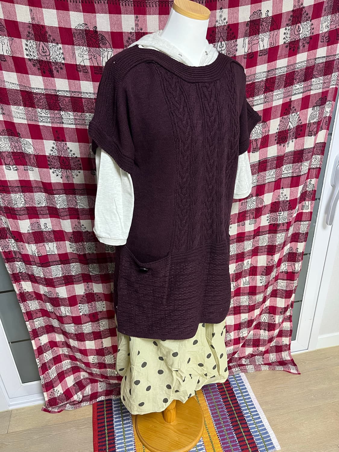 버건디 니트 원피스 상품이미지1