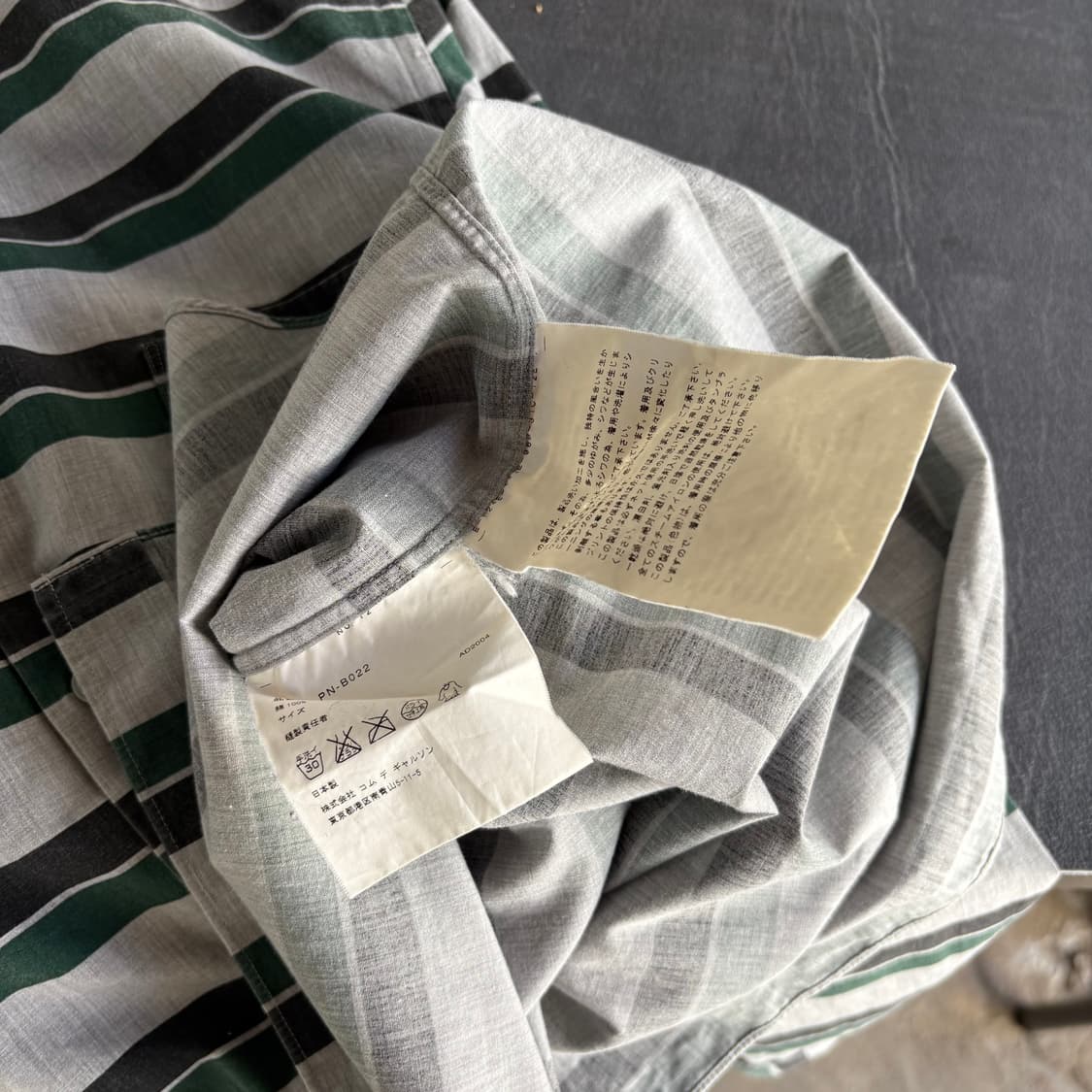 꼼데가르송 옴므 플러스 블랙 그린 스트라이프 셔츠 상품이미지4