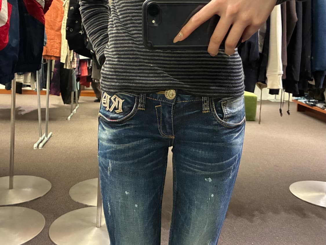 25)레드페퍼 빈티지 Y2K 십자가 패치 자수 로우라이즈 데님팬츠 상품이미지4