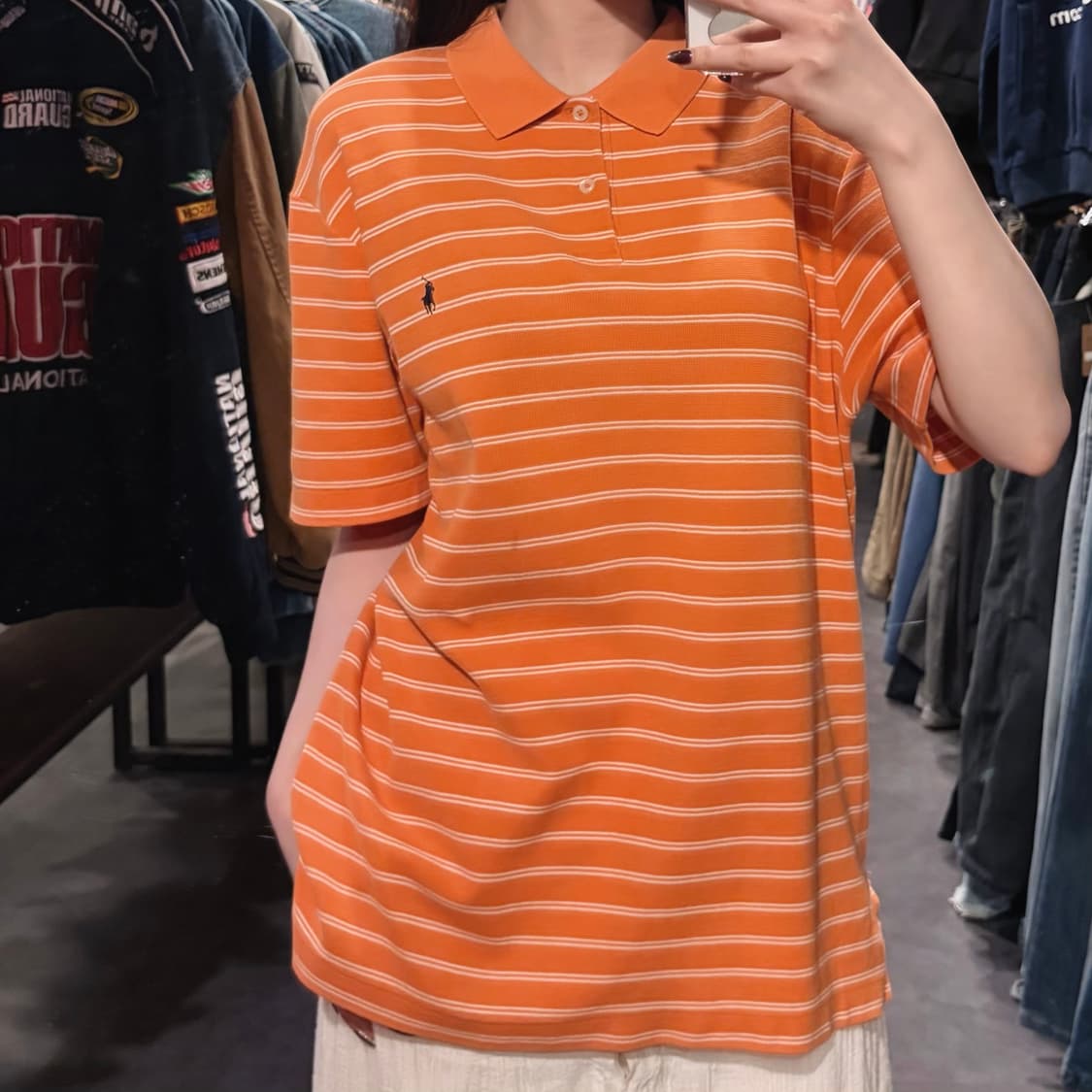 [IM] 폴로랄프로렌 스트라이프 반팔 피케 셔츠 오렌지 상품이미지3