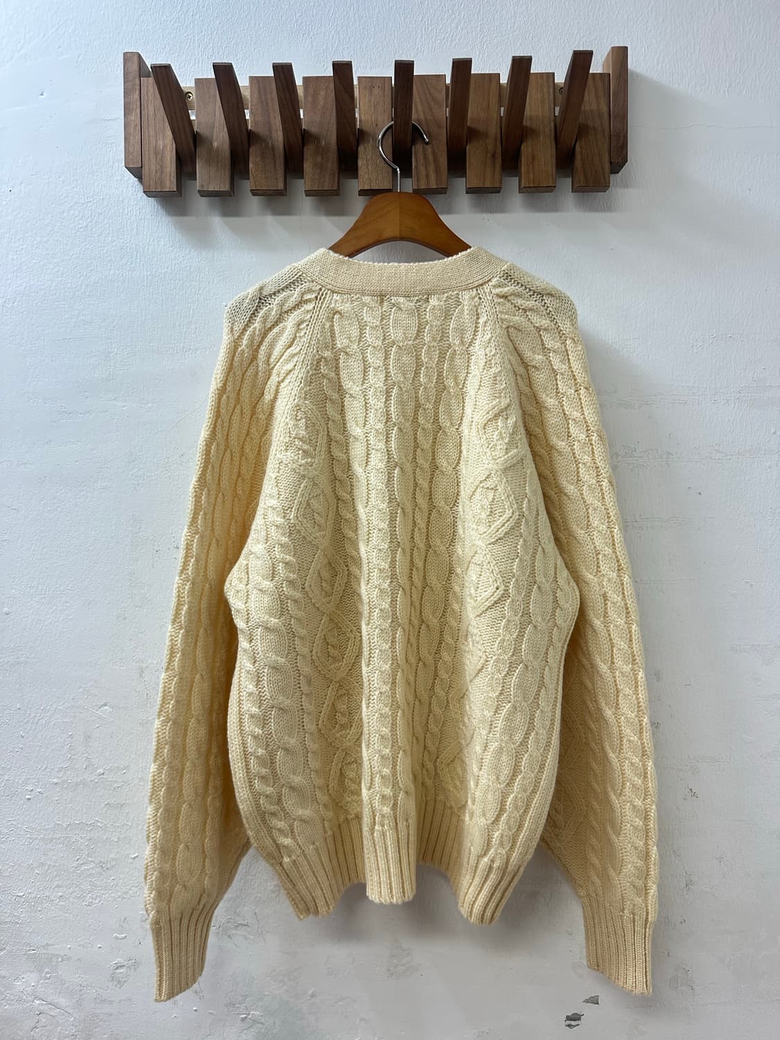 일본빈티지 ADAX 울 100% 아란 피셔맨 케이블 스웨터 니트 가디건 상품이미지4