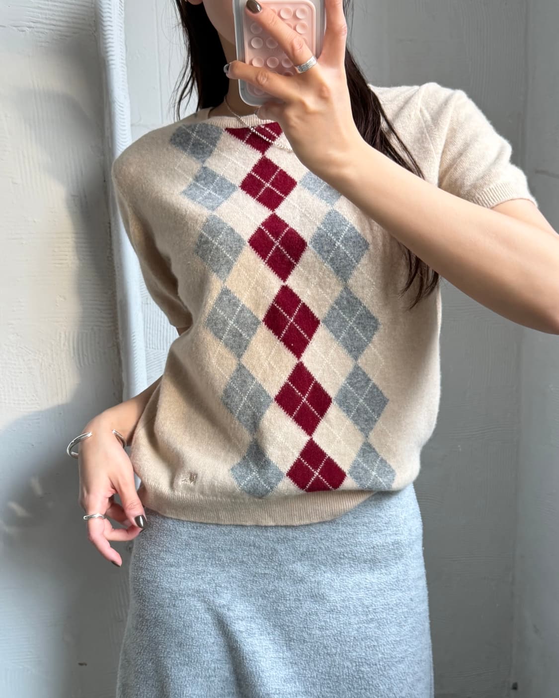 Burberry 버버리 베이지컬러 아가일패턴 반팔 니트 상품이미지1