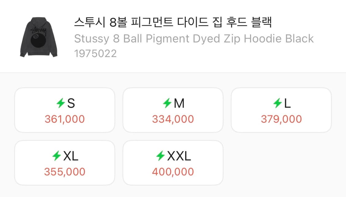 스투시 8볼 피그먼트 다이드 집 후드 블랙 s 상품이미지4