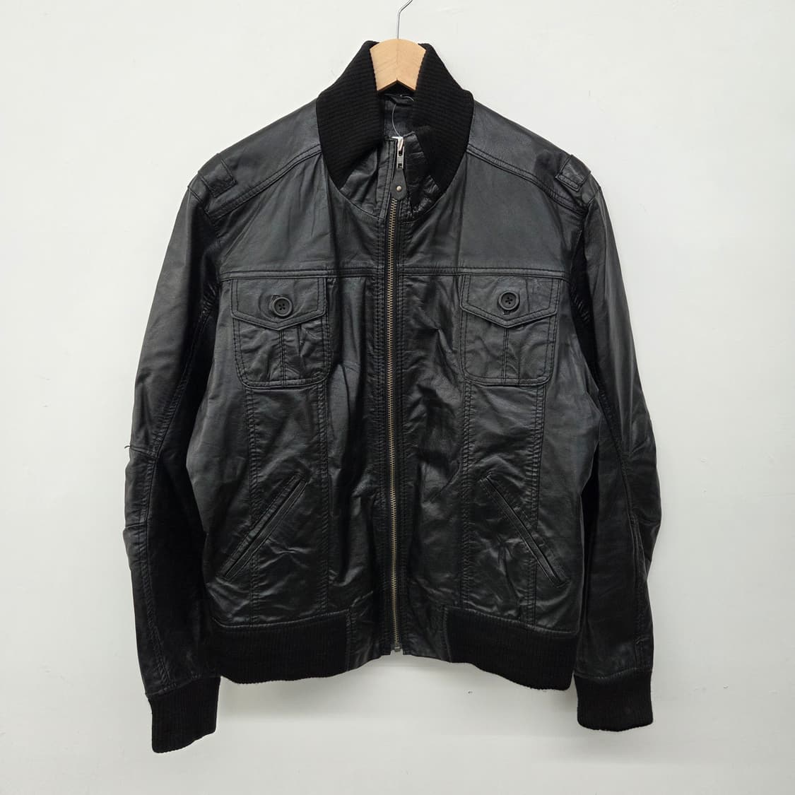 블랙 가죽 봄버 자켓 남성L 상품이미지2