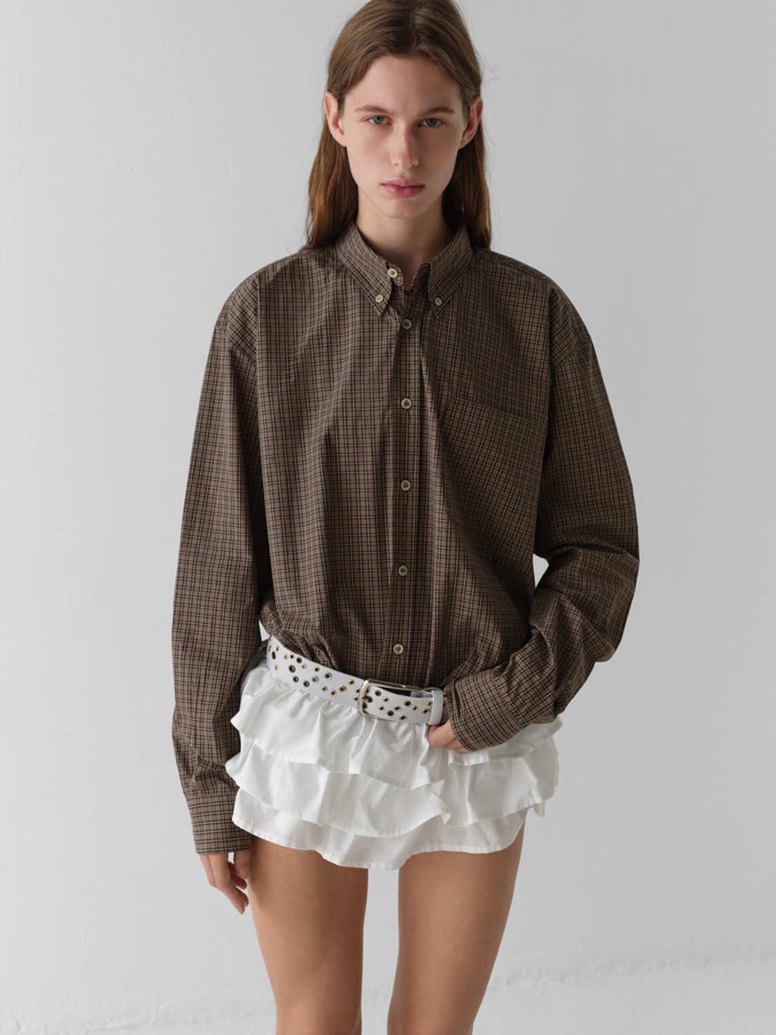 [S,M,XL]기마구아스 Evan 체크 셔츠/브라운 상품이미지5