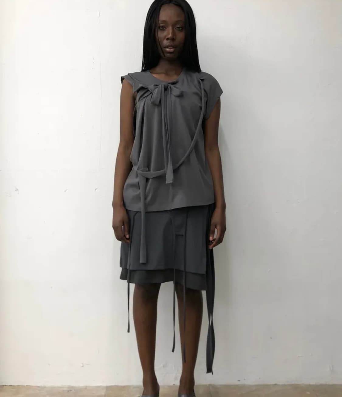 나체 Fold layered skirt charcoal 상품이미지4