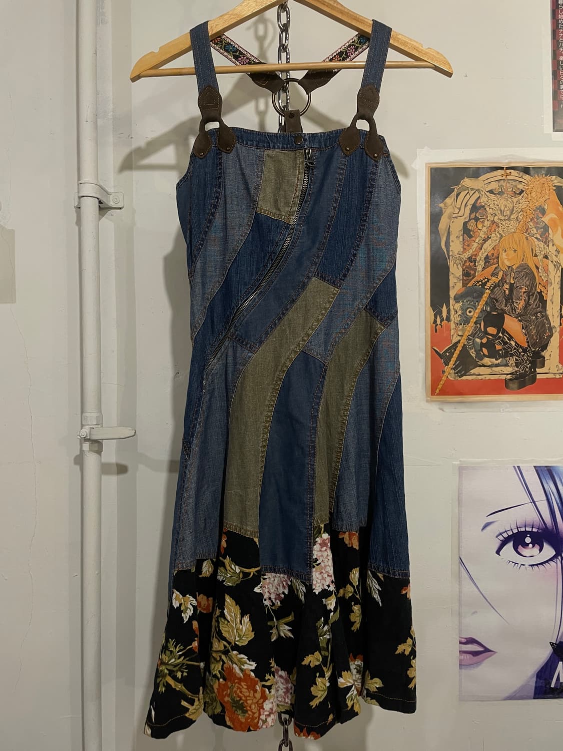 플라워 스웨이드 패치워크 데님 원피스 모리 오리엔탈 상품이미지1