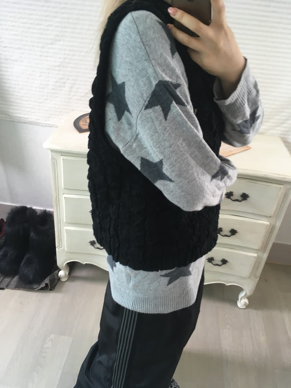 jpn vintage 블랙 플리츠 와플 베스트  상품이미지2