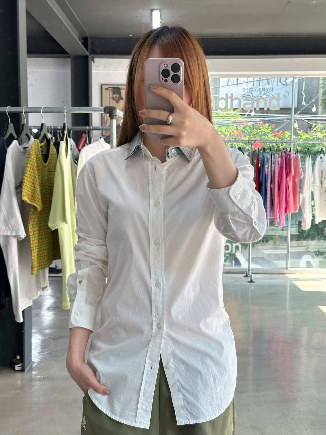 디젤 데님카라 자수로고 화이트셔츠 상품이미지1
