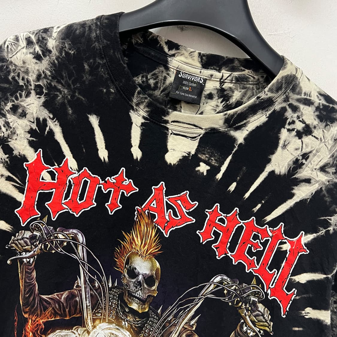 Survivors 타이다이 스컬 헬 라이더 펑크 반팔티 L 상품이미지3
