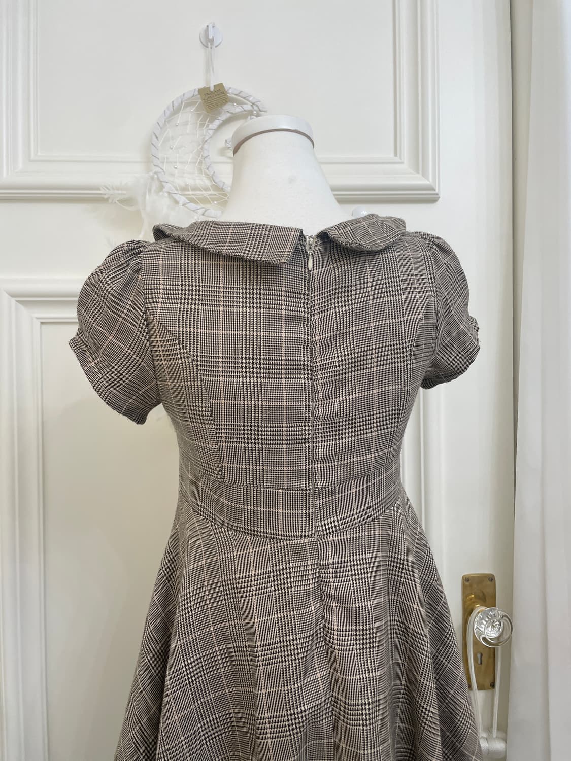 brown check bow collar pink heart button 상품이미지4
