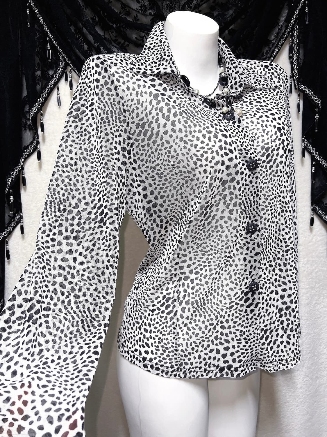 레오파드 호피 시스루 블라우스 셔츠 오네갸루 펑크 헤이세이 시부야 핀터 상품이미지1