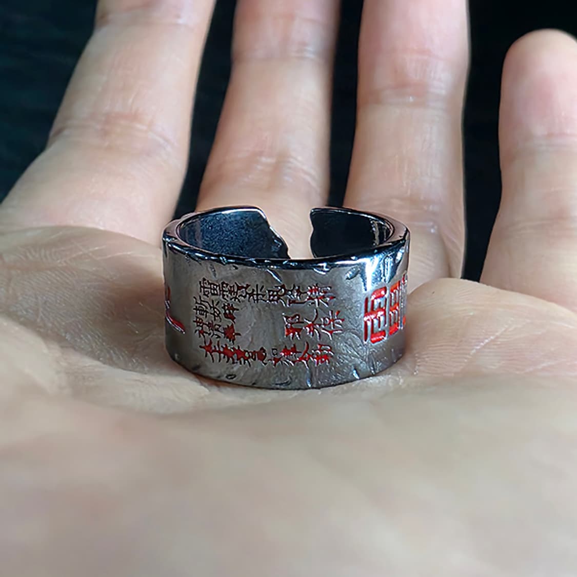 Banyahyeol 실버 흑도금 남자 빈티지 불교 피 부적 반지 상품이미지5