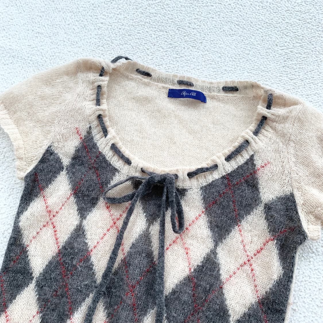 크림그레이 모헤어 아가일 반팔니트 상품이미지1