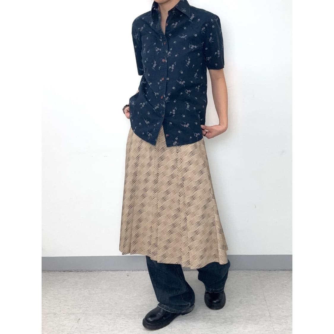 빈티지 네이비 플로럴 셔츠 상품이미지3