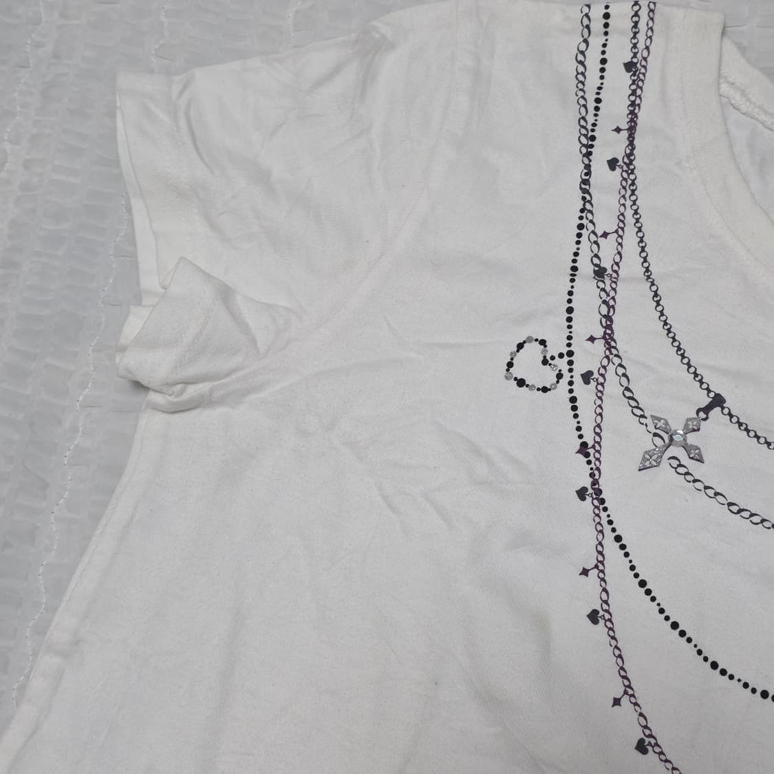 C.P.A. 일본빈티지)화이트 오네갸루st 체인넥클리스 프린팅 반팔티셔츠 상품이미지6