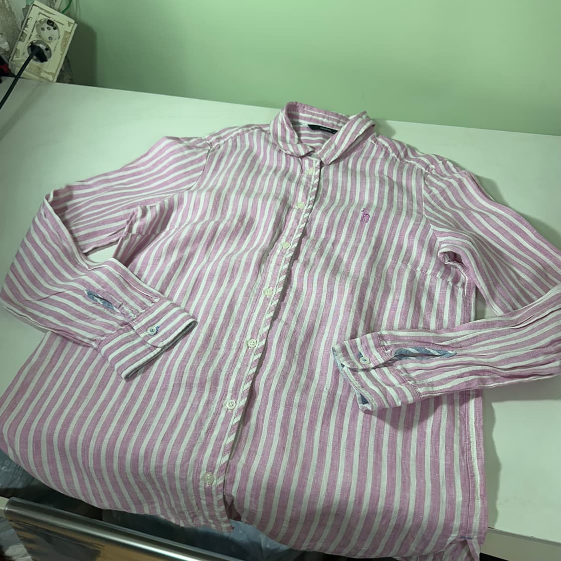 우먼M 헤지스 파스텔핑크 린넨100% 스트라이프 린넨셔츠 상품이미지3