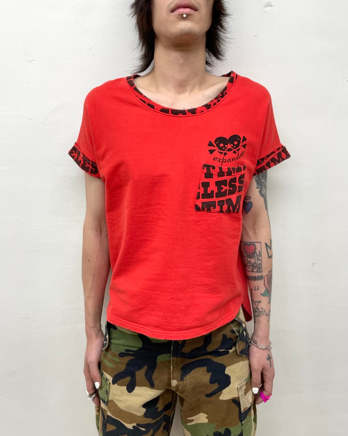  Two skull lettering red T-shirt 상품이미지4