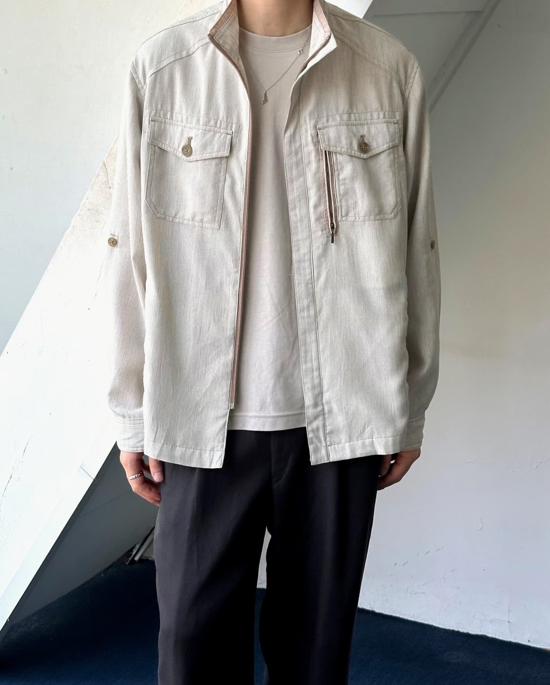 Design stripe zip design light blouson 상품이미지7