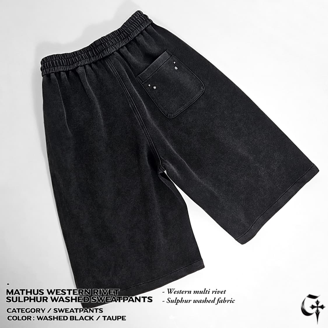 Mathus 웨스턴 리벳 설퍼 스웨트 팬츠 (washed black) 상품이미지6