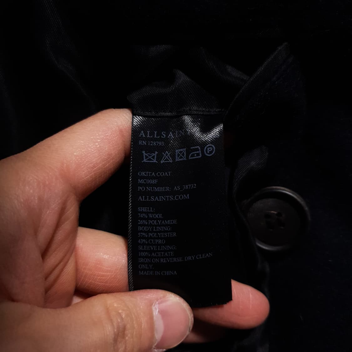 M (95) 올세인츠 클래식 더블 브레스티드 버튼 울 오키타 롱코트 블랙 상품이미지8