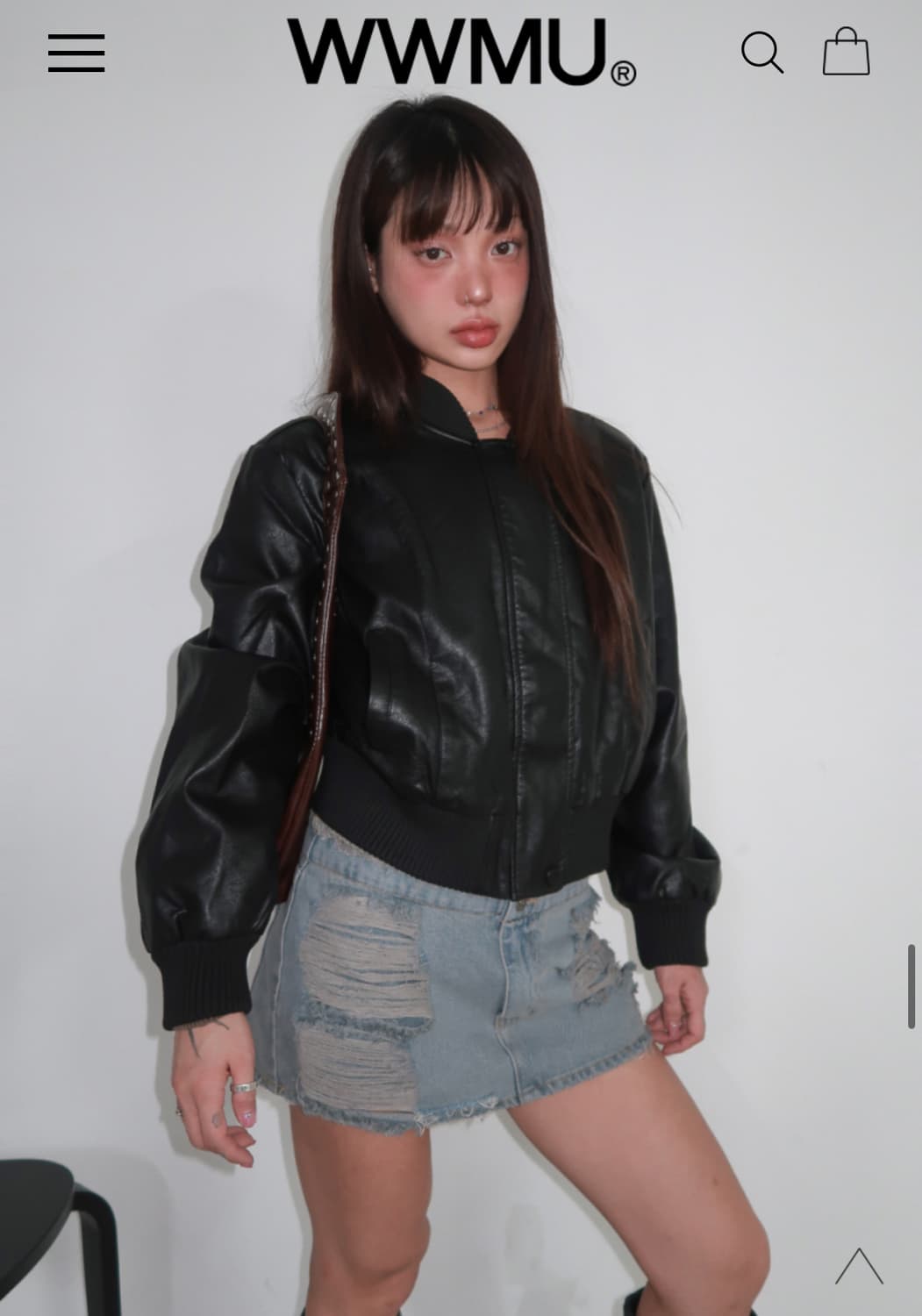 위위미유 크롭 퍼 레더 자켓 상품이미지2