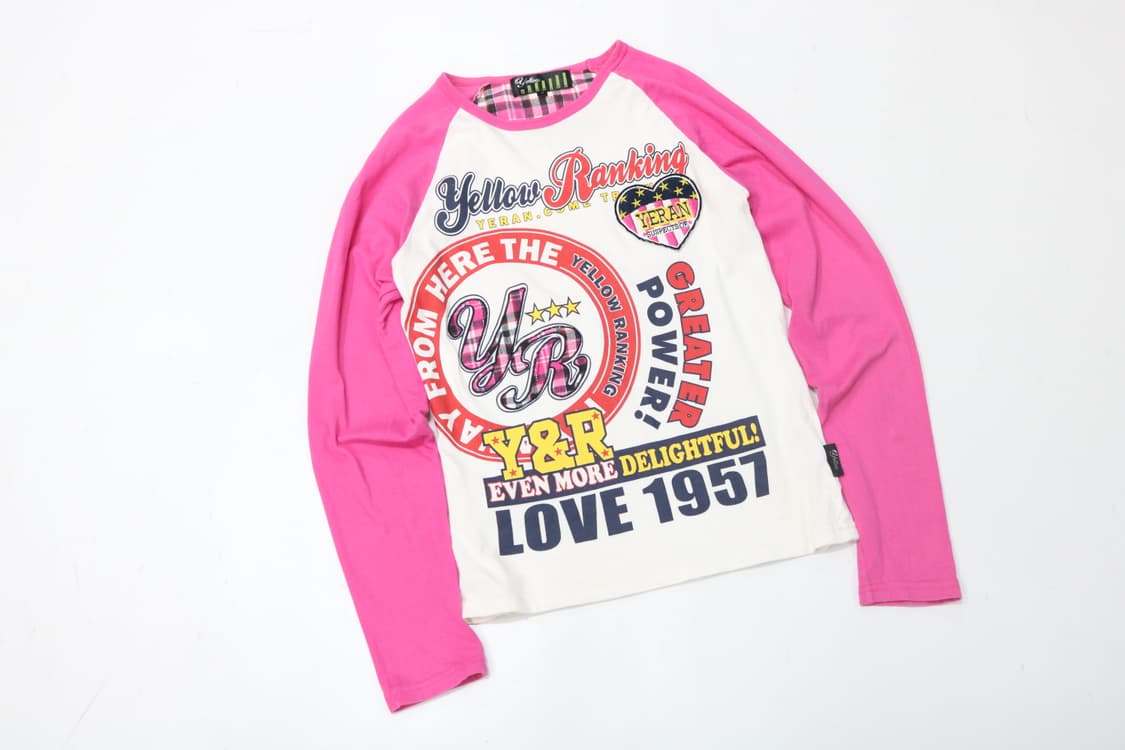 옐로우 랭킹 핑크색 레글런 긴팔 티셔츠 상품이미지3
