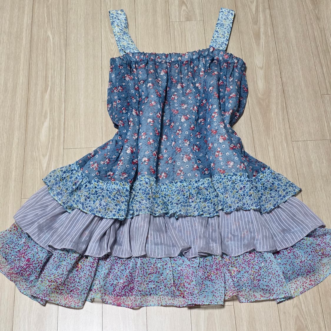 블루모리걸st 잔꽃플라워 쉬폰 캉캉 슬리브리스원피스 상품이미지4