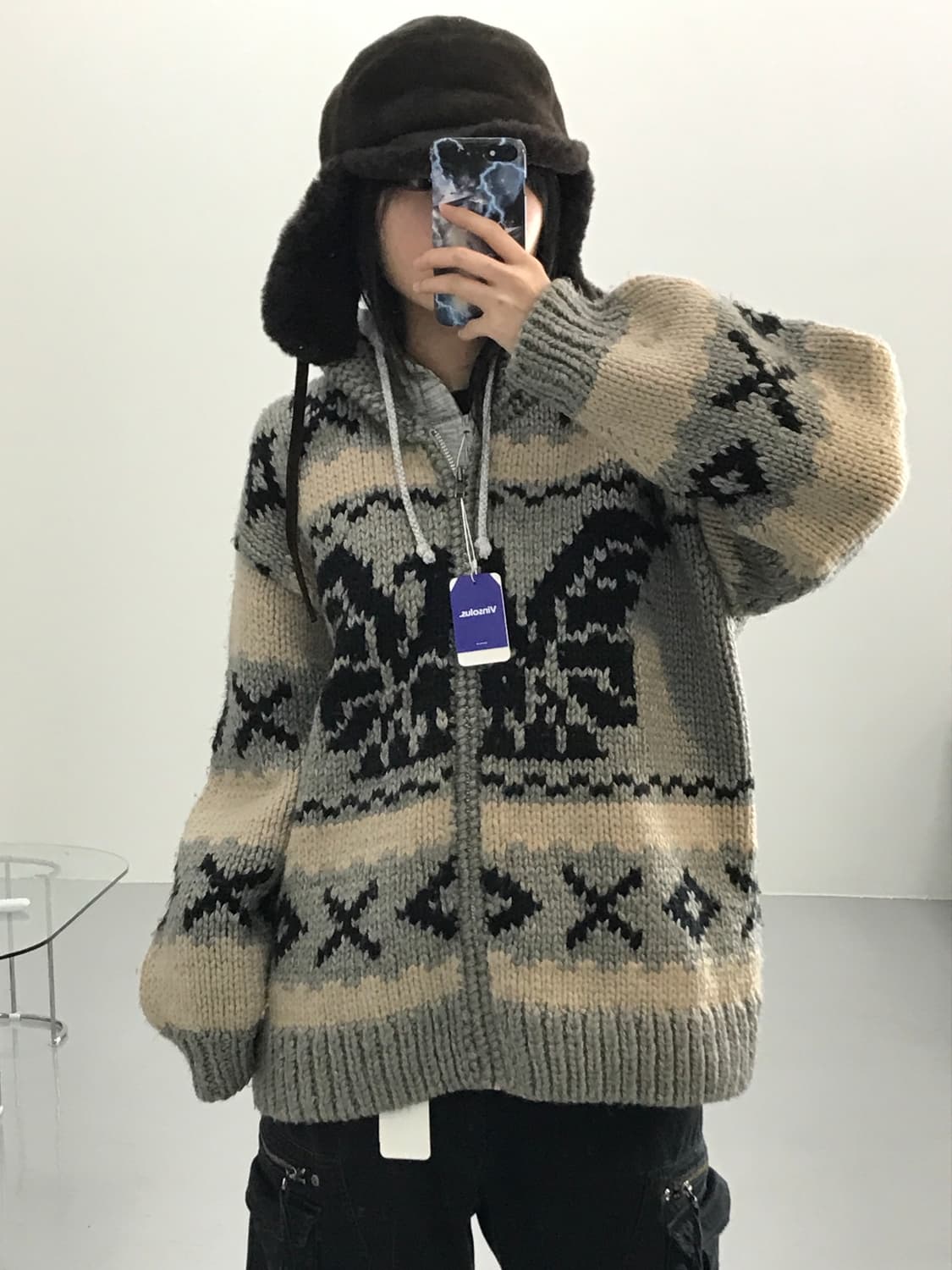 Vtg Cowichan Knit Zip Cardigan DPRK Made 상품이미지2