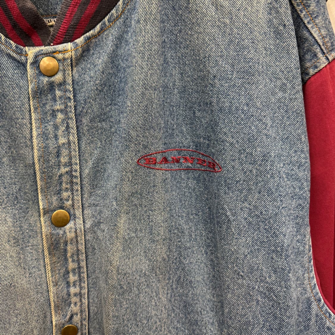 USA VTG 90s 빈티지 데님 바시티 레드 배색 워크 자켓 상품이미지5