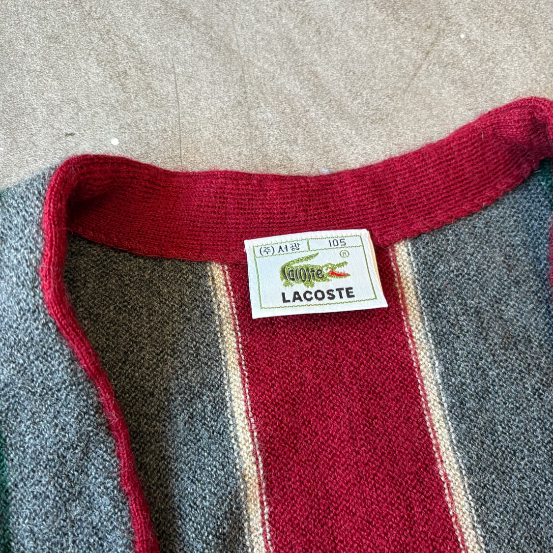라코스테 그레이 , 버건디 스트라이프 울 가디건 자켓 해 상품이미지5
