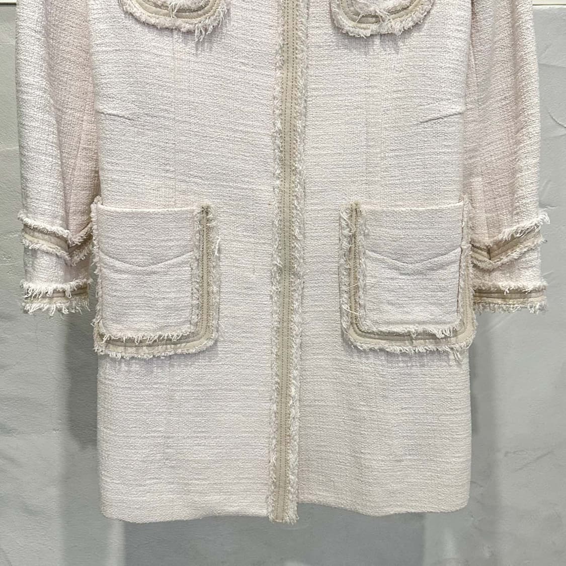 시스템 트위드 롱 자켓 스냅버튼 4포켓 프린지 디테일 아이보리 상품이미지5