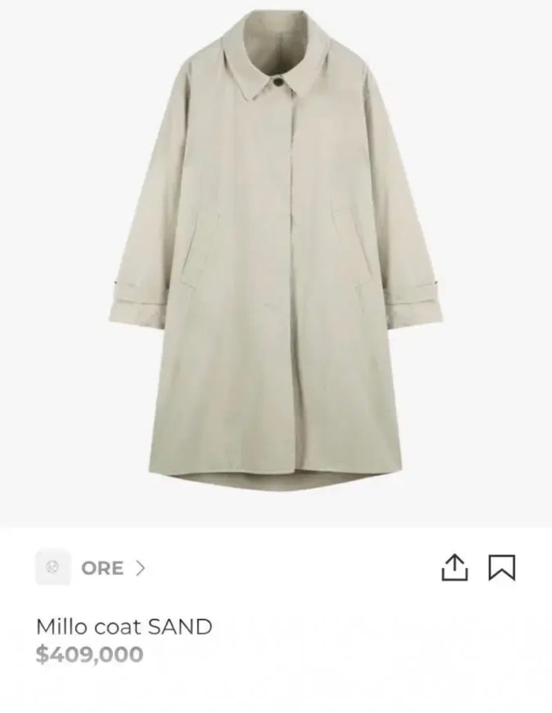 오어 ORE Millo 밀로 코트 트렌치코트 상품이미지1