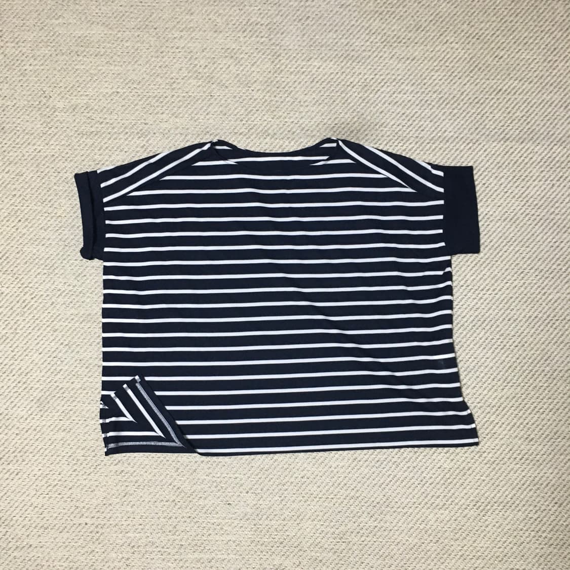 오버핏 스트라이프 반팔 티셔츠 [white / navy / gray] 상품이미지2