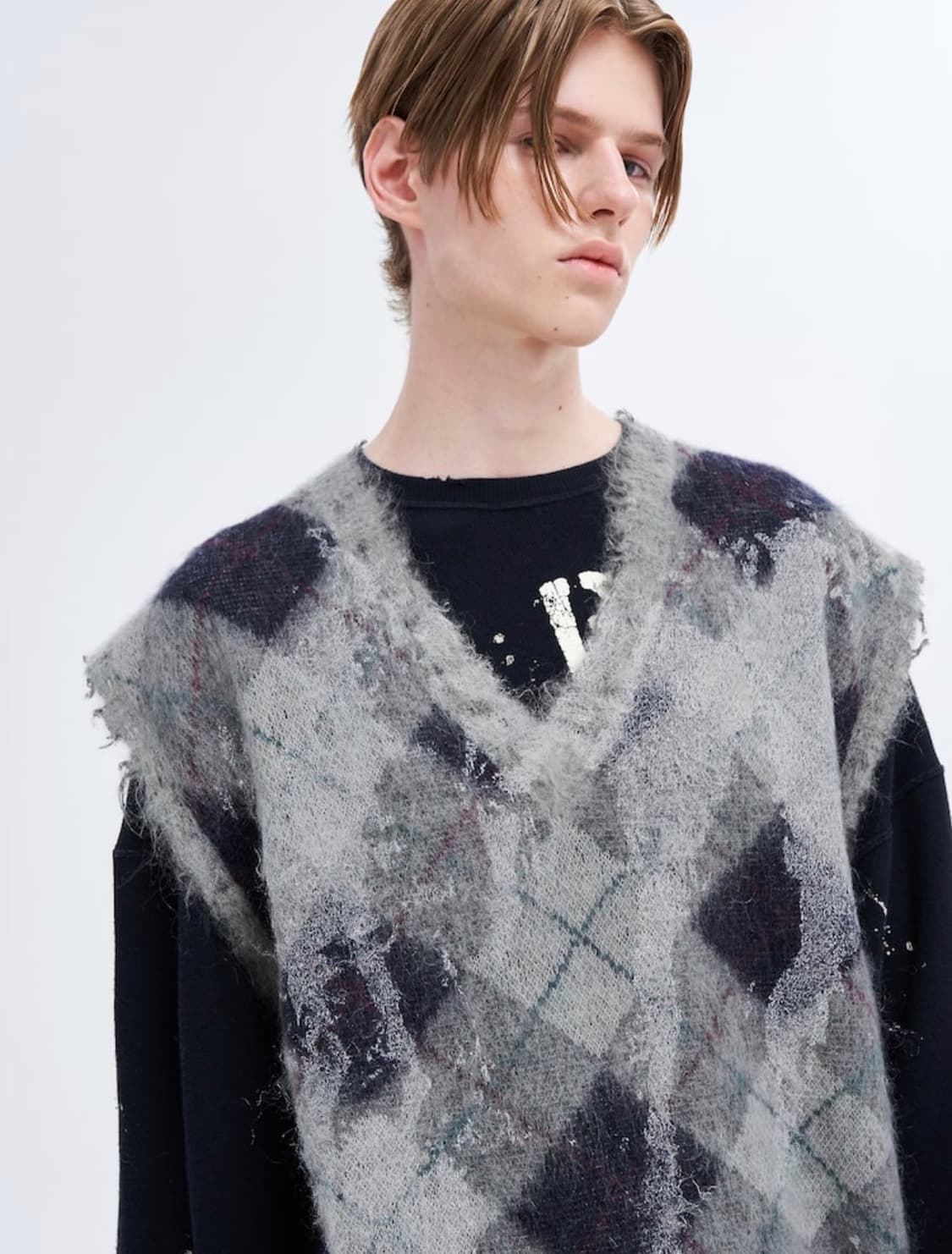 R13 아가일 니트 베스트 그레이 상품이미지6