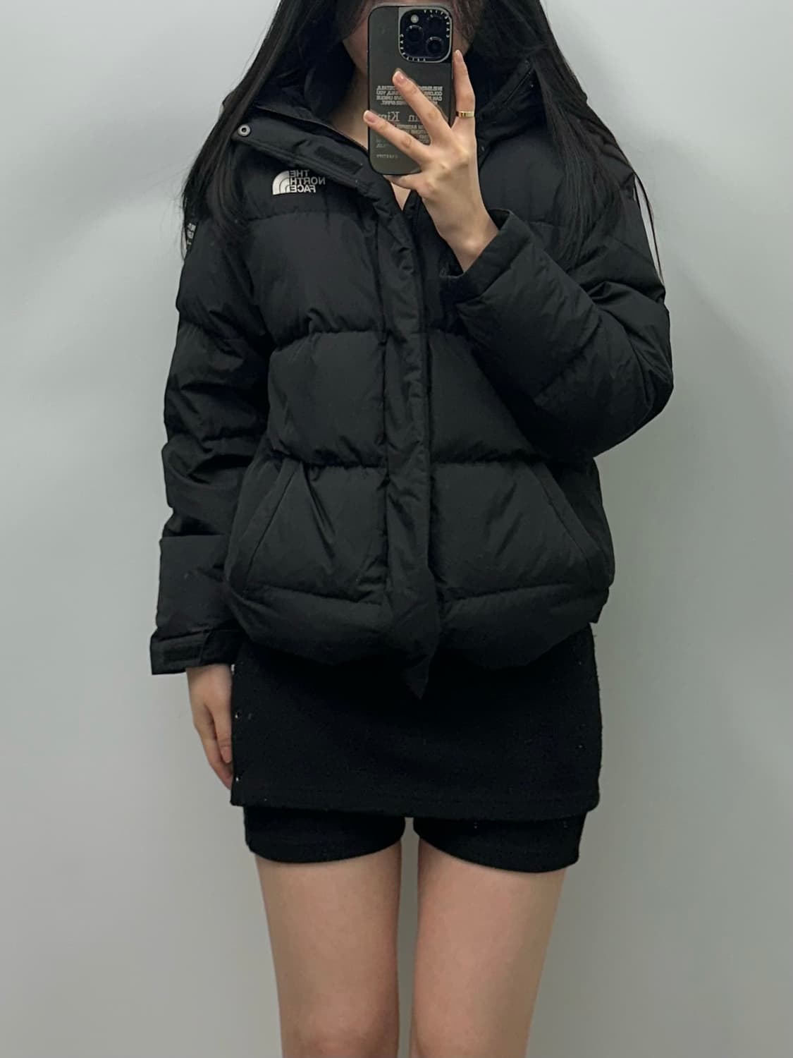 노스페이스 로고 블랙 후드 패딩 상품이미지1