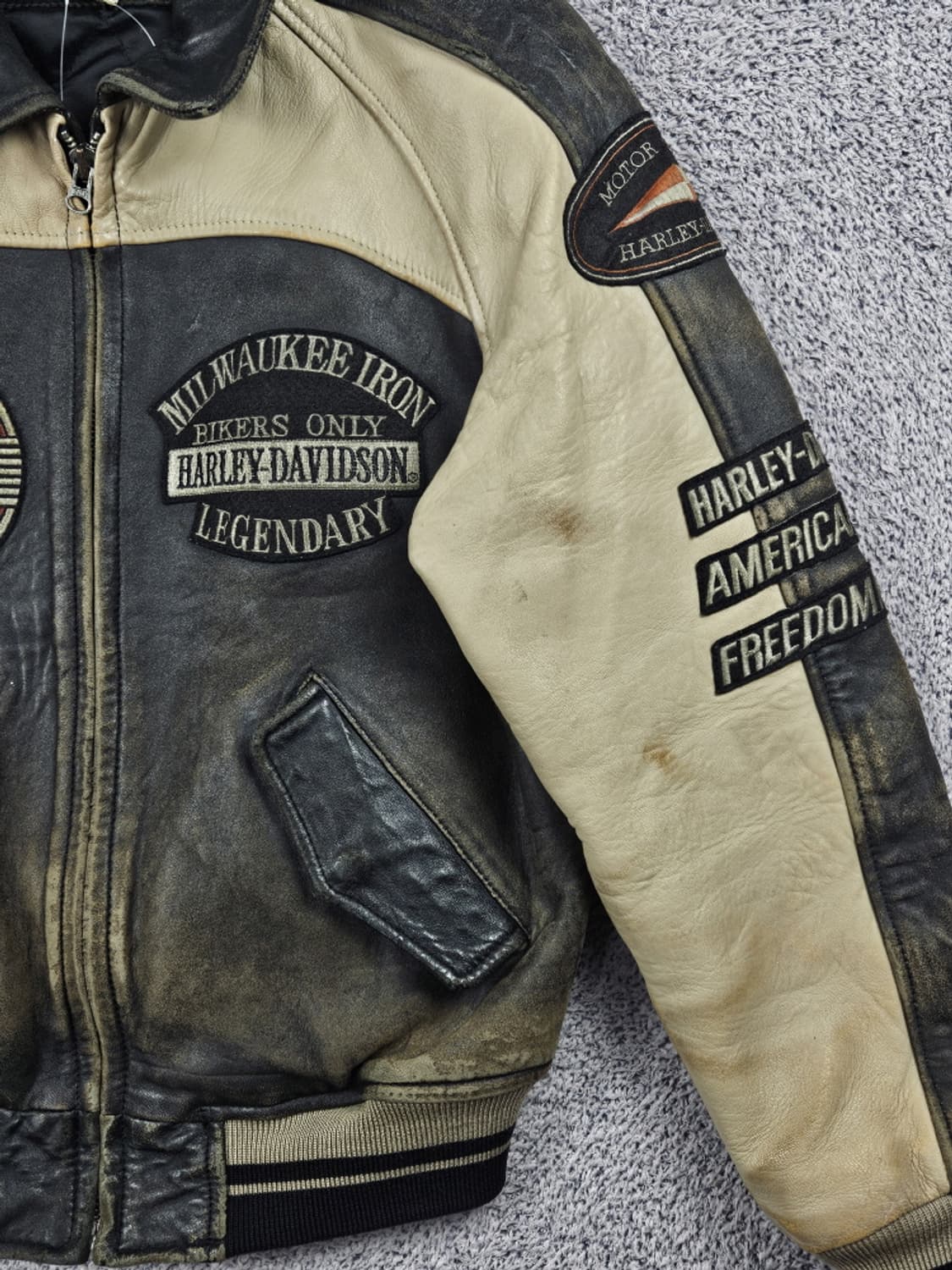 할리데이비슨 페이딩 배색 가죽 바시티 자켓 ( L ) / 10502 상품이미지5