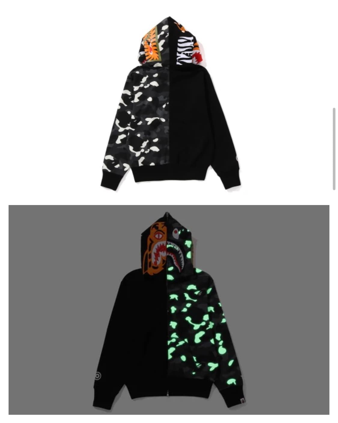 (급처) 베이프 시티 카모 타이거 샤크 풀 집 후드 블랙 상품이미지2
