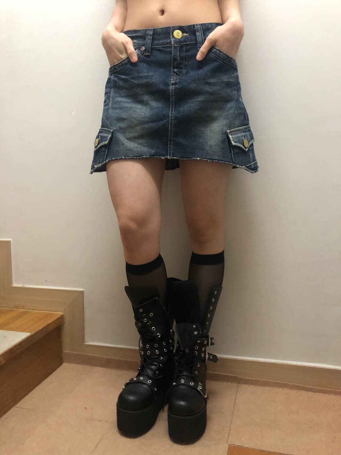 빈티지 데님 카고 미니 스커트 상품이미지1
