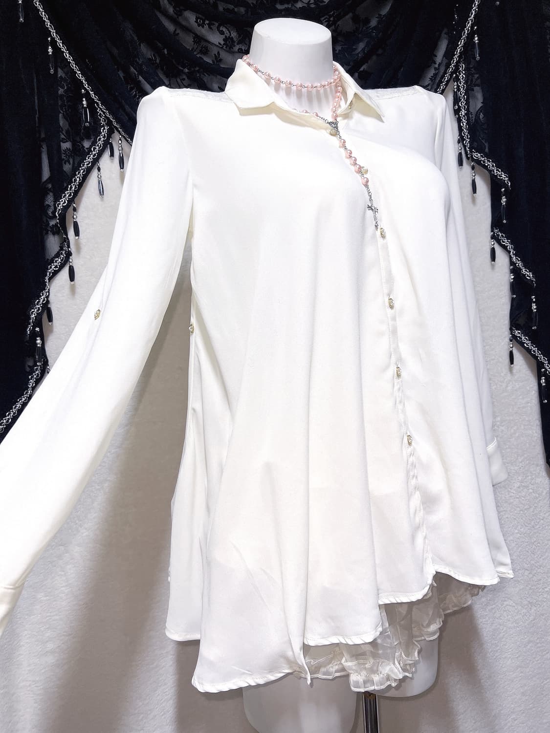 잉그니 로맨틱갸루 로걀 아이보리 레이스 시스루 블라우스 셔츠 양산형 핀터 상품이미지2