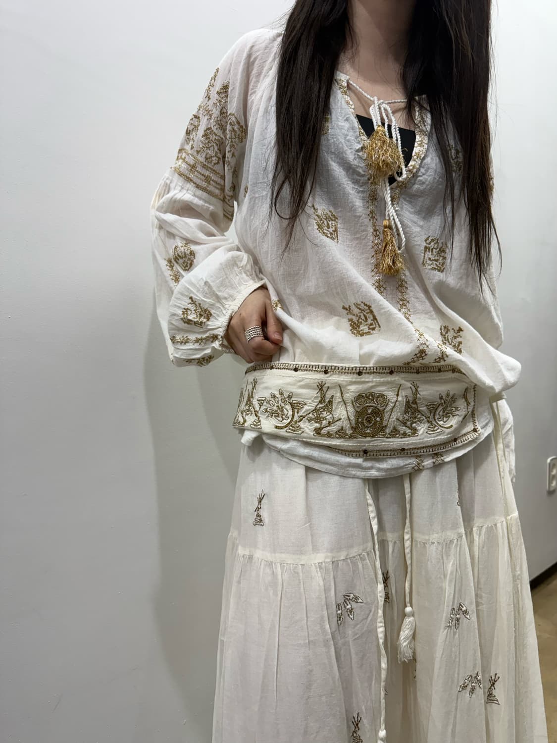 GOA 보헤미안 스트랩 디테일 롱 스커트 상품이미지5