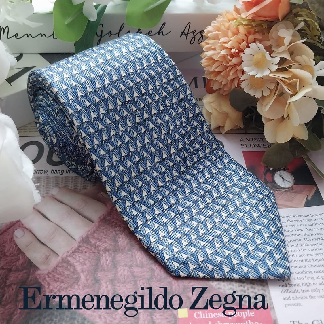 제냐 실크 블루 기하 패턴 넥타이 8.5cm A+등급 K1790
 상품이미지2