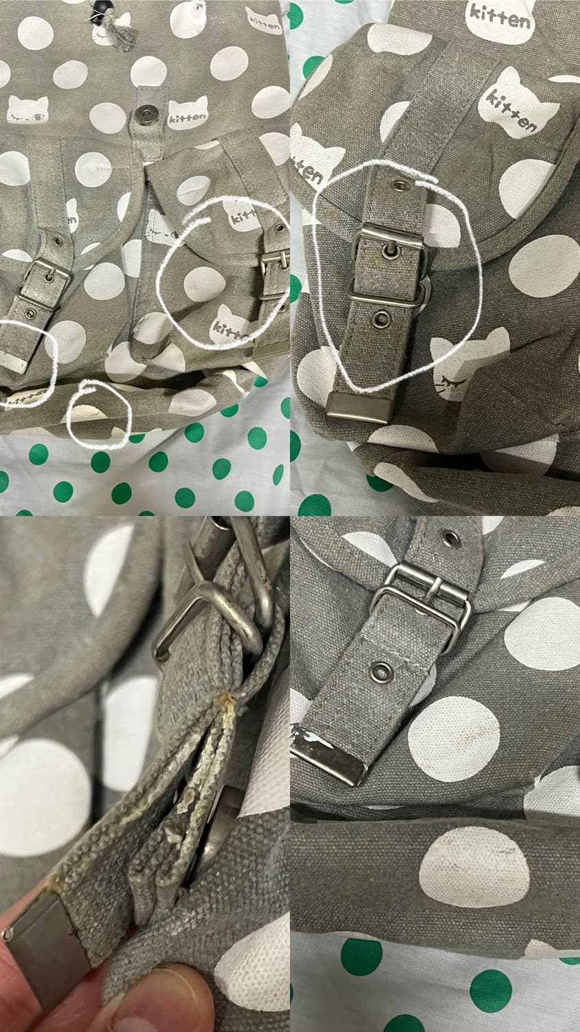그레이 도트 고양이 빈티지 백팩 상품이미지9