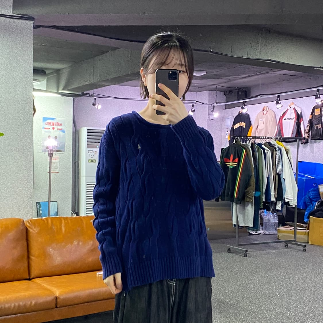 폴로 랄프로렌 네이비 라운드 꽈배기 니트 B4579 상품이미지1