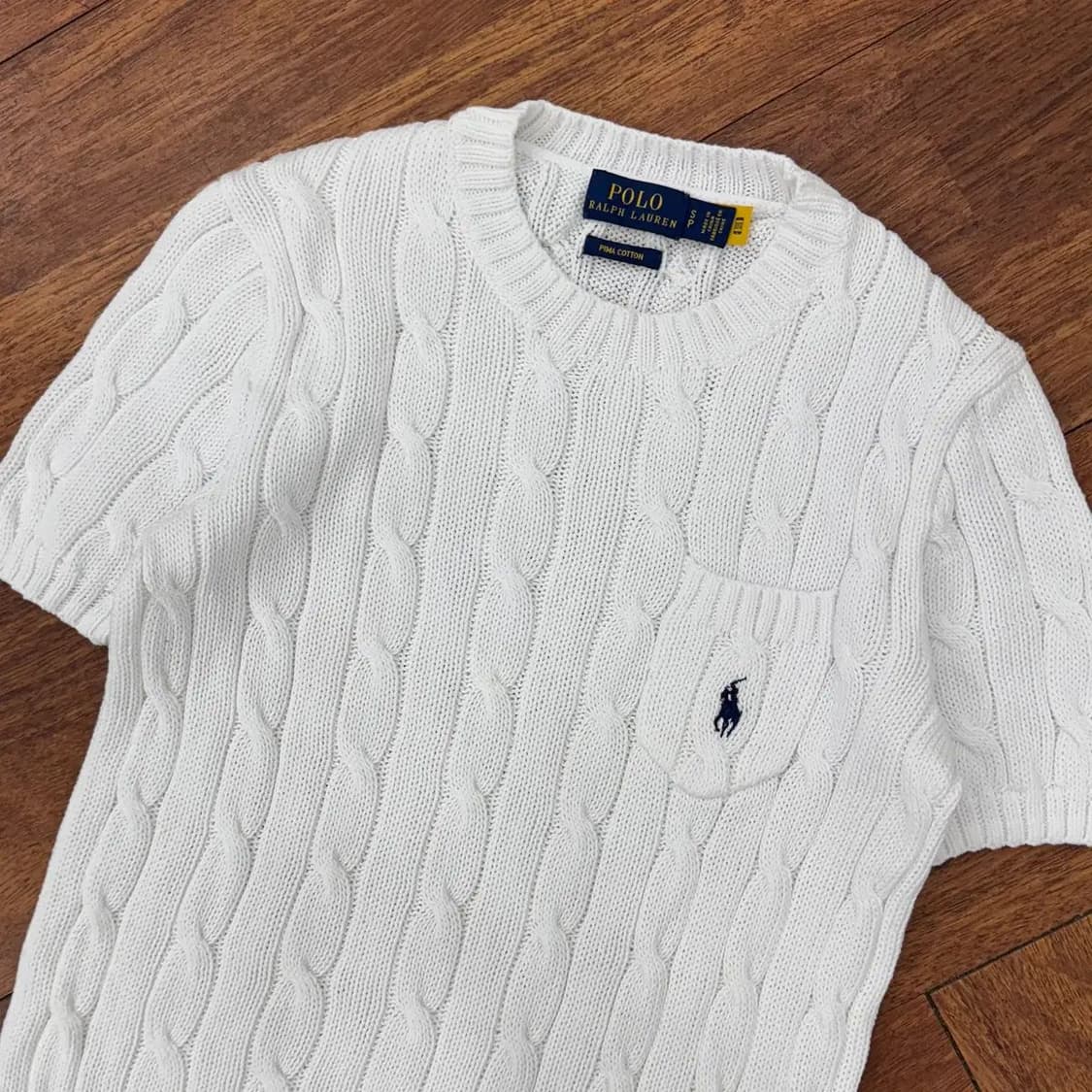 .여성용 S 폴로 랄프로렌 화이트 케이블 라운드 반팔 니트  상품이미지2