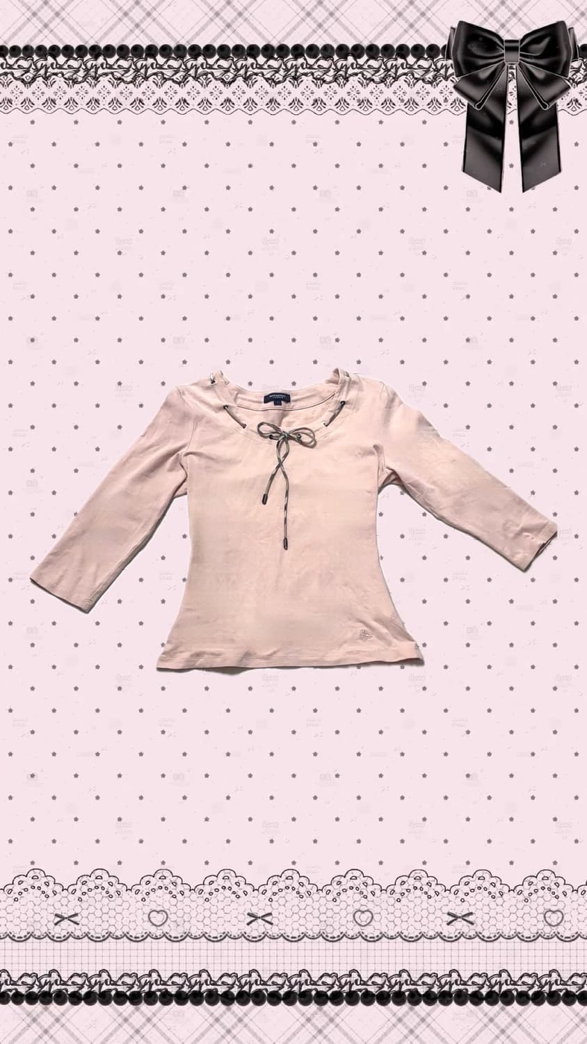버버리 런던 로고티 러블리 딸기우유 핑크 체크 리본 티셔츠🎀🤎 상품이미지2